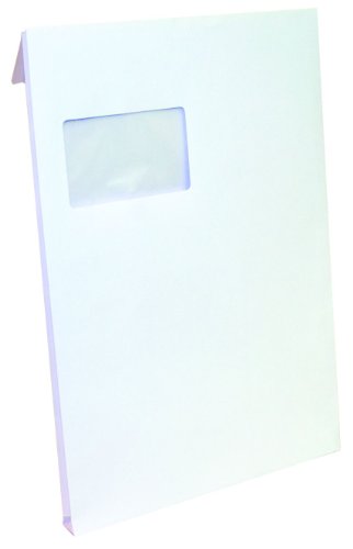 Idena 346045 - Faltentasche C4 mit 2 cm Klotzboden, 100 Stück, 120 Gramm, haftklebend, mit Fenster, weiß von Idena