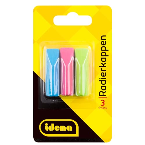 Idena 522227 - Radierkappen, 3er Pack, für Standart - Bleistifte, Farblich Sortiert von Idena