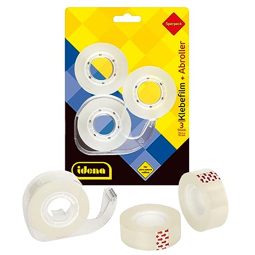 Idena 630079 - Klebefilm 33 m x 19 mm, 3 Stück mit 1 Abroller von Idena