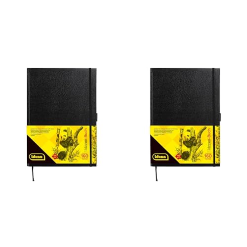 Idena 63142 - Skizzenbuch, A4, blanko, 80 Blatt, 110 g/m², Hardcover in schwarz, 1 Stück (Packung mit 2) von Idena