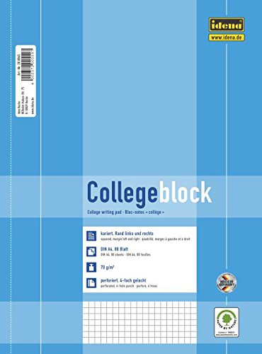Idena COLLEGEBLOCK A4 2 Rand 4 Loch gelocht kariert von Idena
