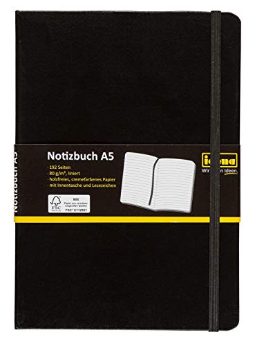 Idena - Notizbuch A5 mit Lesezeichen und Innentasche, liniert, FSC-Mix, schwarz (2, A5) von Idena