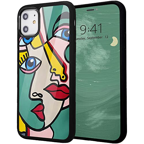 Idocolors Abstrakte Handyhülle für iPhone 13, Gesichts-Handyhülle, Kunst, buntes Gemälde, Schutzhülle, stoßfest, weiches Silikon, harte Rückseite, kratzfest, niedliches Mädchen von Idocolors