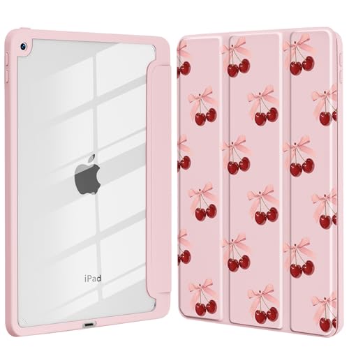 Idocolors Girly Cherry Schutzhülle für iPad 10. Generation (2022) 11 Zoll, klare harte Rückseite mit Stifthalter, dreifach gefalteter Ständer, Full Wrap, Schutzhülle für Frauen und Mädchen, Schleife von Idocolors