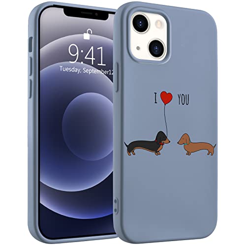 Idocolors Handyhülle für Paare für iPhone 11, blaues Tier, flüssiges Silikon, Dackel, Hundemuster, Cartoon, weiches Gel-Gummi, vollständiger Schutz, Mikrofaser-Futter, stoßfeste Abdeckung von Idocolors