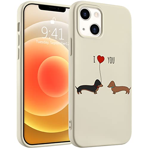 Idocolors Handyhülle für Paare für iPhone 12 Mini, weißes Tier, flüssiges Silikon, Dackel-Muster, Cartoon, weiches Gel-Gummi, vollständiger Schutz, Mikrofaser-Futter, stoßfeste Abdeckung von Idocolors