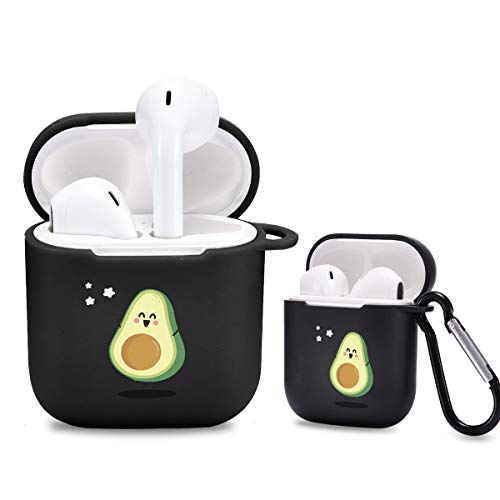 Idocolors Hülle Kompatibel mit AirPods 1 & 2 Silikon Case Cover Stoßfest Schutzhülle mit Karabiner, Avocado 1 Muster Unterstützt Kabelloses Aufladen von Idocolors