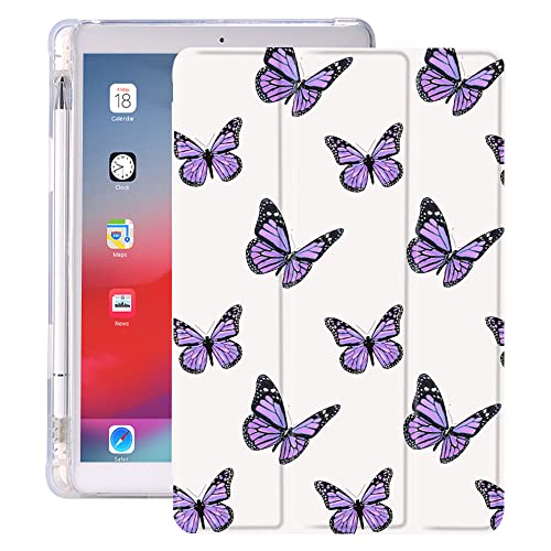 Idocolors Pad Case Purple Butterfly White Case for 12.9 inch iPad Pro 2021 Cute Abstract Art Girly Anti-Scratch Shockproof with Pencil Holder Lightweight Smart Trifold Stand Case (Model Number: A2378) von Idocolors