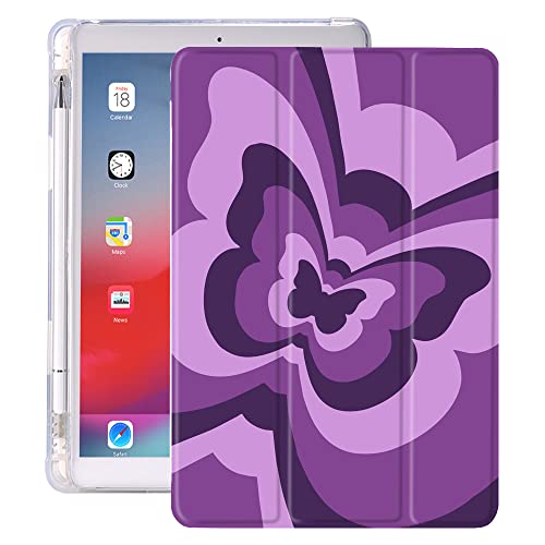 Idocolors Pad Case Purple Butterfly White Cases Cute Abstract Art Girly Anti-Scratch Shockproof with Pencil Holder Lightweight Smart Trifold Stand Case for 11 inch iPad Pro (2021) (Model Number: von Idocolors