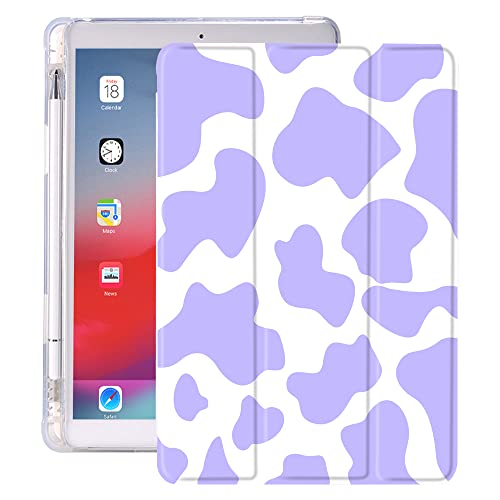 Idocolors Pad Case Purple Cow Printed White Case for 12.9 inch iPad Pro 2021 Cute Abstract Art Girly Anti-Scratch Shockproof with Pencil Holder Lightweight Smart Trifold Stand Case (Model Number: von Idocolors