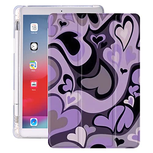 Idocolors Pad Case Purple Love Heart White Cases Cute Abstract Art Girly Anti-Scratch Shockproof with Pencil Holder Lightweight Smart Trifold Stand Case for 12.9 inch iPad Pro (2021) (Model Number: von Idocolors