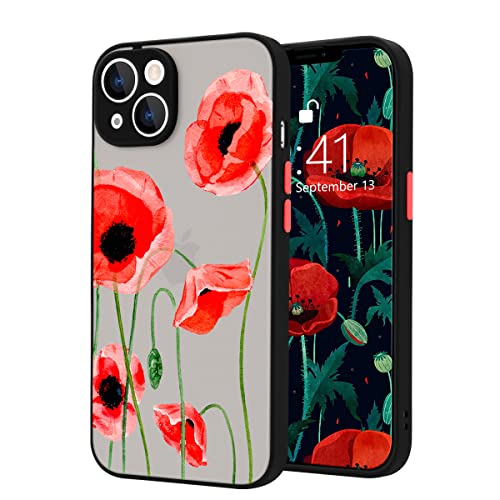Idocolors Poppy Flower Matte Handyhülle für iPhone 13, mädchenhaft durchscheinend, mattiert, Schutzhülle, harte PC-Rückseite, weicher TPU-Bumper, kratzfest, ultradünn, stoßfest von Idocolors