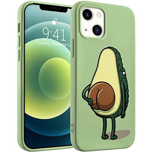 Idocolors Tickling Avocado Handyhülle kompatibel mit iPhone 13, grünes Flüssigsilikon, schön bedruckt, weiches Gel-Gummi, Ganzkörper-schützendes Mikrofaserfutter, stoßfeste Abdeckung von Idocolors