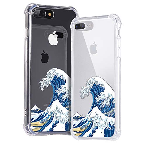 Idocolors iPhone 7 Plus/8 Plus Hülle Handyhülle Transparent TPU Bumper mit Hart Plastik Schutzhülle mit süßem Motiv Große Wellen von Idocolors