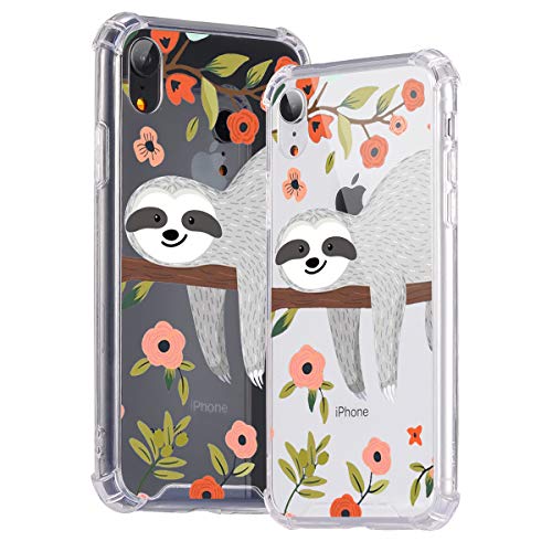 Idocolors iPhone X/XS Hülle Handyhülle Transparent TPU Bumper mit Hart Plastik Schutzhülle mit süßem Motiv Faultier und Blume von Idocolors