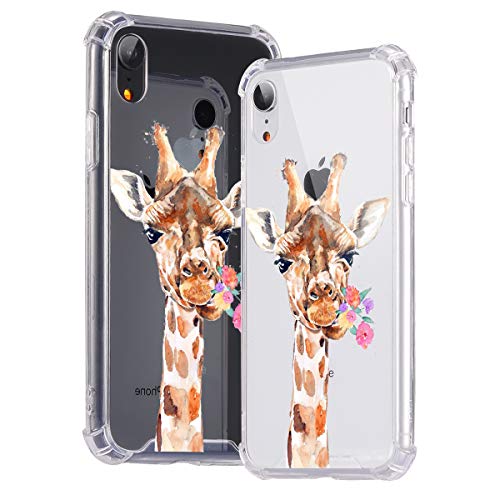 Idocolors iPhone XR Hülle Handyhülle Transparent TPU Bumper mit Hart Plastik Schutzhülle mit süßem Motiv Schöne Giraffe von Idocolors