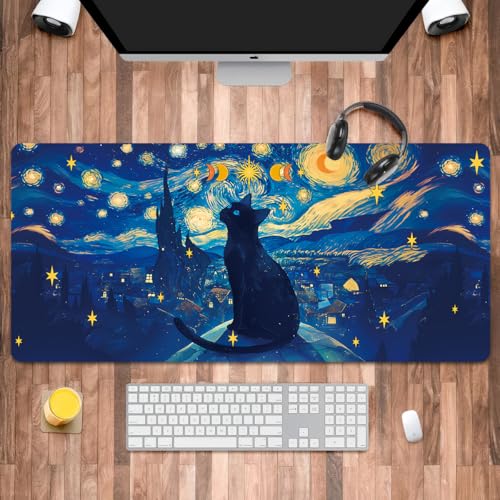 Van Gogh Stil Katze Mauspad, XXL Gaming Schreibtischmatte, großes rutschfestes Mauspad, Künstler inspiriertes Geschenk für Katzenliebhaber, 39,9 x 80,9 cm Van Gogh Stil Katze Mauspad, XXL Gaming Schreibtischmatte, großes rutschfestes Mauspad, Künstler inspiriertes Geschenk für Katzenliebhaber, 39,9 x 80,9 cm von Iemctsy