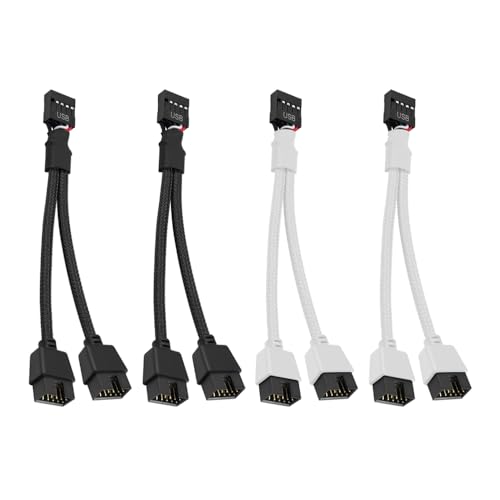 Ieron 4 Stück USB 2.0 9-Pin Buchse auf Dual 9-Pin Stecker Verlängerungskabel, Motherboard 9-PIN USB 2.0 Header Splitter Nylon geflochten (Schwarz, Weiß) von Ieron