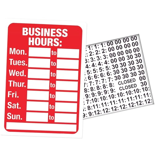 Geschäftszeitzeichen mit Zeitaufkleber von Montag bis Sonntag Red Store Sign Waterdesdichtes Sonnenschutz 8x12 PVC Open Schilder für Geschäft für Bäckerei, Café, Geschäft von Iewroyt