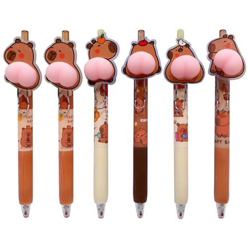 Iewroyt 6pcs Capybara Stifte, 0, 5 mm plastische quetschbare 3D -Tierstifte mit Dekompressionsdesign, niedliche Stationär für die Schule, Büro von Iewroyt