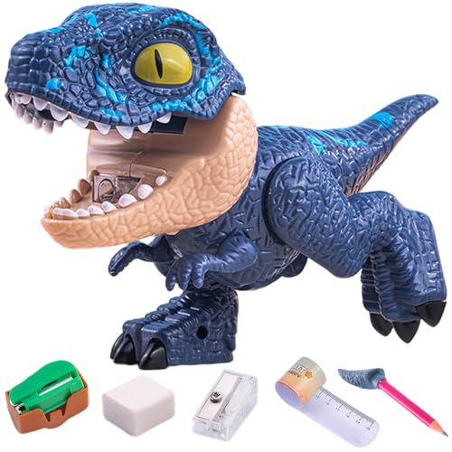 Iewroyt Dinosaurier Bleistift -Fall Set, 5 in 1 Briefpapiersets umfasst Herrscher, Bleistift, Spitzer, Bindmaschine, Radiergummi -Dinosaurier -Spielzeuge Schülern für Jungen und Mädchen, Velociraptor von Iewroyt