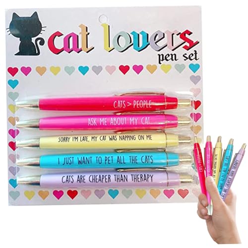 Iewroyt Katzenstifte für Katzenliebhaber, 5pcs lustige Stifte mit lustiger Ausdruck, Plastikmenschen, reibungsloser Schreibstall für Erwachsene Kinder Büroschule Geschenke von Iewroyt