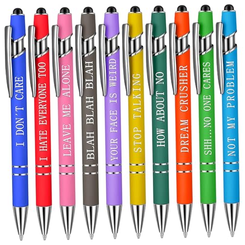 Iewroyt Lustige Stifte mit beschweren Wörtern 10pcs/Set 0, 5 mm Tipp Tag der Woche Stifte glatte Sarkastik mit Clip & Touchscreen -Endstall für Schulbüro von Iewroyt