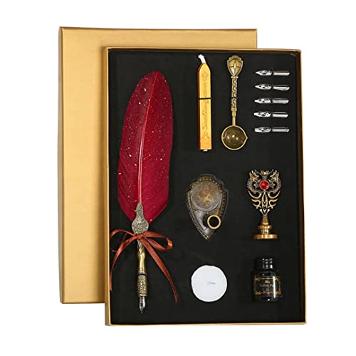 Iewroyt Quill Pen Antique Kalligraphie Schreibset mit 5 Ersatz Nib Tintenflasche Wachs Stempel rot Iewroyt Quill Pen Antique Kalligraphie Schreibset mit 5 Ersatz Nib Tintenflasche Wachs Stempel rot von Iewroyt