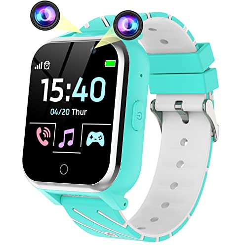 Igreeman Smartwatch Kinder Telefon-Uhr für Mädchen Jungen mit Anruffunktion 17 Spiel SOS Musik Kameras Wecker Schulmodell Taschenrechner Torch -Handyuhren telefonieren 4-13 Jährige(Grün) von Igreeman