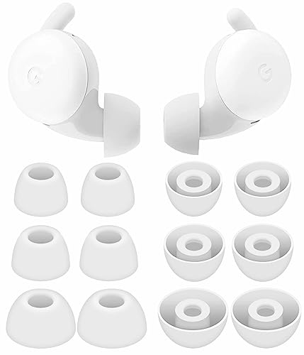 6 Paar Kompatibel mit Pixel Buds A-Serie Ohrstöpsel, Ersatz Silikon Gummi Ohrhörer Gel Ohrstöpsel Flügel Fit in Case Zubehör Kompatibel mit Google Pixel Buds A Series - S/M/L Weiß von IiEXCEL