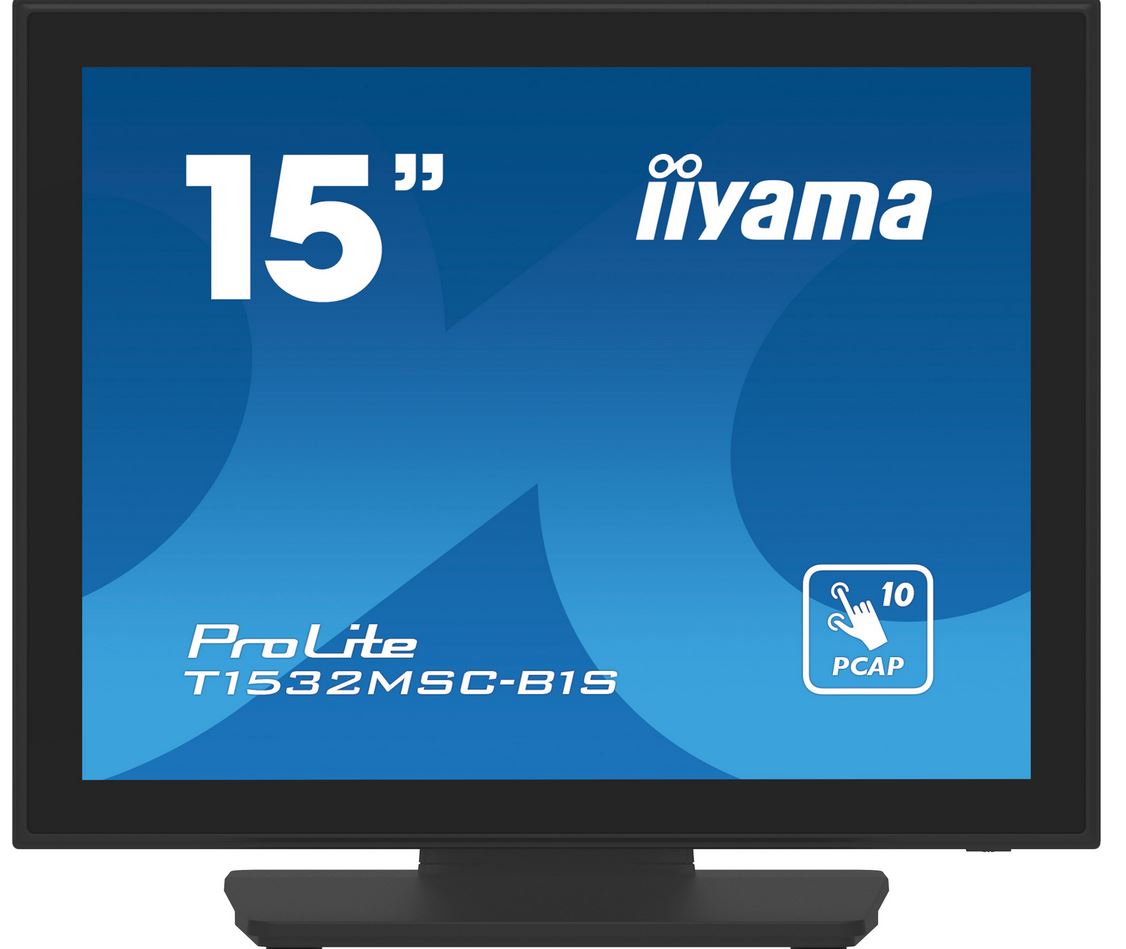 iiyama 38,10cm (15) PCAP Bezel Free Front, 10P Touch, 1024x768, Speakers, VGA, DisplayPort, HDMI,330cd/m2 (with touch), USB Interface, Built-In Power Adapter, Multitouch with supported OS (T1532MSC-B1S) von Iiyama