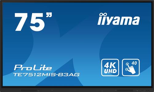 iiyama 75 iiWare10 , Android 11, 40-Points PureTouch IR with zero bonding, 3840x2160, UHD IPS panel, Metal Housing, Fan-less, Speakers 2x 16W front, VGA, 3x HDMI, HDMI-out, USB-C with 65W PD (front), Audio mini-jack and Optical Out (S/PDIF), USB Touch Interface4948570123704 (TE7512MIS-B3AG) von Iiyama