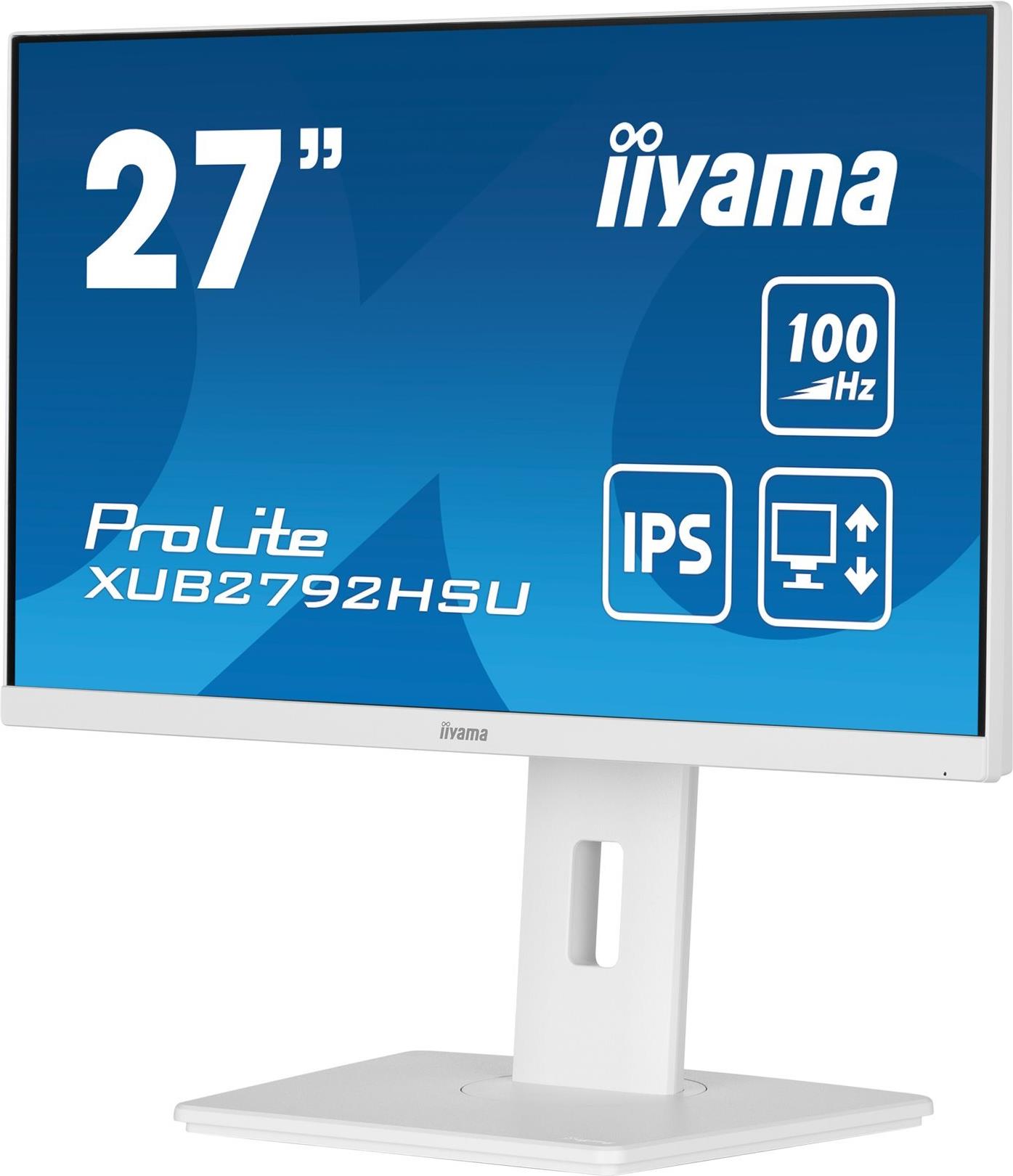 iiyama ProLite XUB2792HSU-W6 - LED-Monitor - 68.6 cm (27) - 1920 x 1080 Full HD (1080p) @ 100 Hz - IPS - 250 cd/m² - 1300:1 - 0.4 ms - HDMI, DisplayPort - Lautsprecher - weiß, Matte [Energieklasse E] (XUB2792HSU-W6) von Iiyama