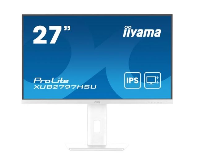iiyama ProLite XUB2797HSU 27 Full HD IPS Display weiß 68.5cm (27), 1920 x 1080 IPS 100Hz, 1ms, HDMI, DisplayPort, Lautsprecher 2x 2W, VESA 100 x 100, höhenverstellbar, neigbar, Pivot, drehbar, EEK: E (22kWh/1000h, 69cm), 2x USB3.2 Gen1 Hub [Energieklasse E] (XUB2797HSU-W2) von Iiyama