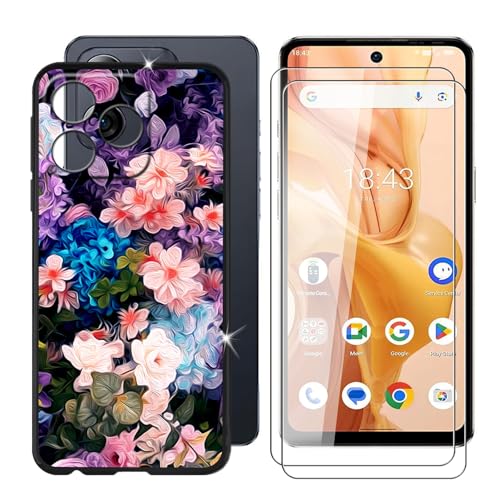 Ikiiqii Hülle für Ulefone Note 18 Ultra (6.78") Schutzhülle Black Bumper Cover Sanft Silikon TPU Schale Case Handyhülle + [2 Sätze] Gehärtetes Glass schutzfolie - Blumenbüschel von Ikiiqii