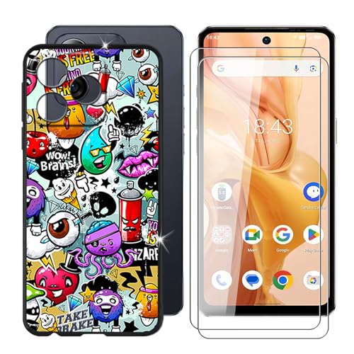 Ikiiqii Hülle für Ulefone Note 18 Ultra (6.78") Schutzhülle Black Bumper Cover Sanft Silikon TPU Schale Case Handyhülle + [2 Sätze] Gehärtetes Glass schutzfolie - Verschiedene Kritzeleien von Ikiiqii