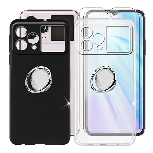 Ikiiqii für Cubot Hafury V1 (6.58") Handyhülle + Displayschutz(2 Sätze), 2 Hülle rutschfeste Stoßkasten Schale Schutzhülle mit Handy Ring Handyhalter 360° - Schwarz+Transparent von Ikiiqii
