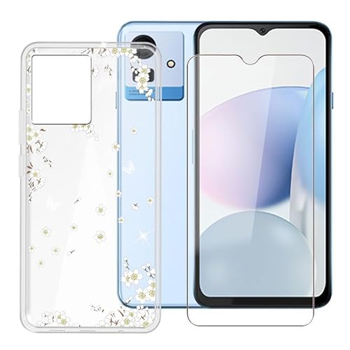 Ikiiqii für Cubot Note 50 (6.56") Handyhülle + Gehärtetes Glas, Hülle rutschfeste Stoßfest Sturzsichere Schutzhülle Weich Silikon Case - Weiße Blumen von Ikiiqii