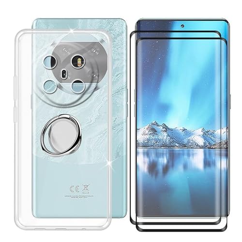 Ikiiqii für Cubot X90 (6.67") Handyhülle + Displayschutz(2 Sätze), Hülle rutschfeste Stoßkasten Schale Schutzhülle mit Handy Ring Handyhalter Fingerhalter 360° - Transparent von Ikiiqii