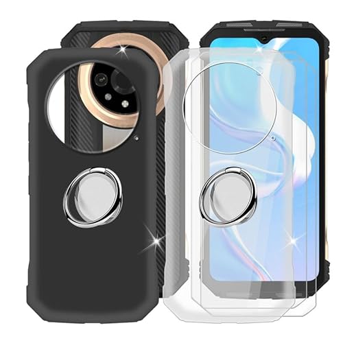 Ikiiqii für Doogee V31GT (6.58") Handyhülle + Displayschutz(2 Sätze), 2 Hülle rutschfeste Stoßkasten Schale Schutzhülle mit Handy Ring Handyhalter 360° - Schwarz+Transparent von Ikiiqii