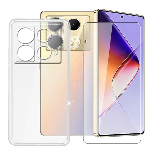Ikiiqii für Infinix Note 40 4G (6.78") Handyhülle + Gehärtetes Glas, Hülle rutschfeste Stoßfest Sturzsichere Schutzhülle Weich Silikon Case - Transparent von Ikiiqii