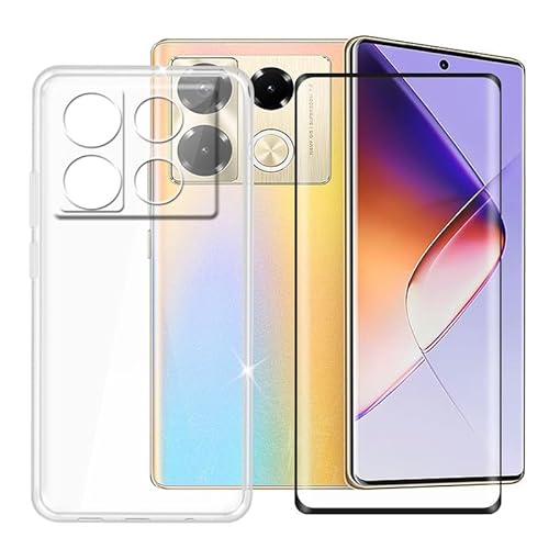 Ikiiqii für Infinix Note 40 Pro 5G (6.78") Handyhülle + Gehärtetes Glas, Hülle rutschfeste Stoßfest Sturzsichere Schutzhülle Weich Silikon Case - Transparent von Ikiiqii