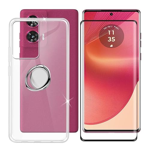Ikiiqii für Motorola Edge 50 Fusion 5G (6.70") Handyhülle + Gehärtetes Glas, Hülle rutschfeste Stoßfest Sturzsichere Schutzhülle Weich Silikon Case mit Handy Ring Handyhalter Fingerhalter 360° von Ikiiqii