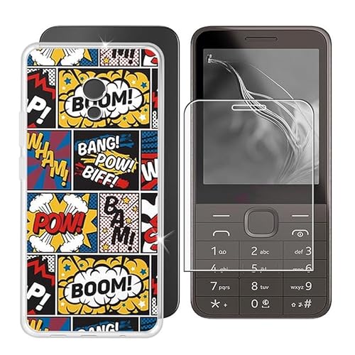 Ikiiqii für Nokia 235 4G 2024 (2.80") Handyhülle + Gehärtetes Glas, Hülle rutschfeste Stoßfest Sturzsichere Schutzhülle Weich Silikon Case - Überraschung von Ikiiqii