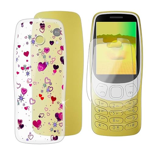 Ikiiqii für Nokia 3210 2024 (2.40") Handyhülle + Displayschutz(2 Sätze), Hülle rutschfeste Stoßkasten Schale Schutzhülle + Gehärtetes Glas - Romantische Liebe von Ikiiqii