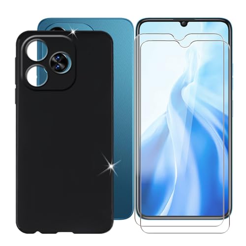 Ikiiqii für Oukitel C51 (6.80") Handyhülle + Displayschutz(2 Sätze), Hülle rutschfeste Stoßkasten Schale Schutzhülle + Gehärtetes Glas - Schwarz von Ikiiqii