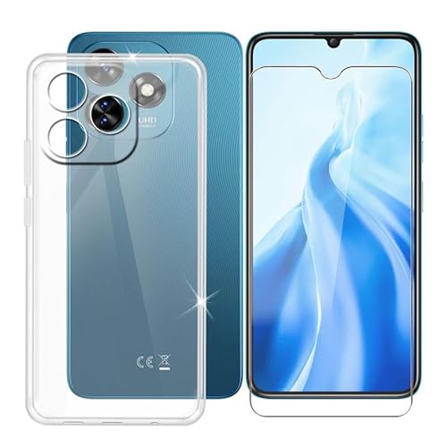 Ikiiqii für Oukitel C51 (6.80") Handyhülle + Gehärtetes Glas, Hülle rutschfeste Stoßfest Sturzsichere Schutzhülle Weich Silikon Case - Transparent von Ikiiqii