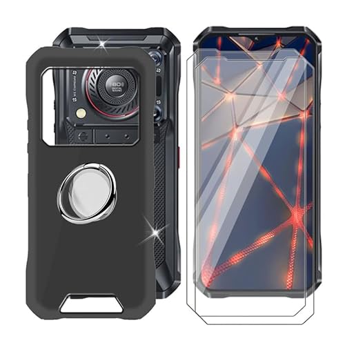 Ikiiqii für Oukitel WP33 Pro (6.60") Handyhülle + Displayschutz(2 Sätze), Hülle rutschfeste Stoßkasten Schale Schutzhülle mit Handy Ring Handyhalter Fingerhalter 360° - Schwarz von Ikiiqii