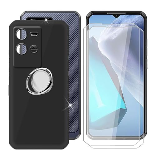 Ikiiqii für Oukitel WP50 (6.60") Handyhülle + Displayschutz(2 Sätze), Hülle rutschfeste Stoßkasten Schale Schutzhülle mit Handy Ring Handyhalter Fingerhalter 360° - Schwarz von Ikiiqii
