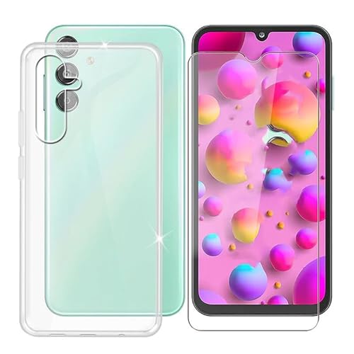 Ikiiqii für Samsung Galaxy M15 5G (6.45") Handyhülle + Gehärtetes Glas, Hülle rutschfeste Stoßfest Sturzsichere Schutzhülle Weich Silikon Case - Transparent von Ikiiqii